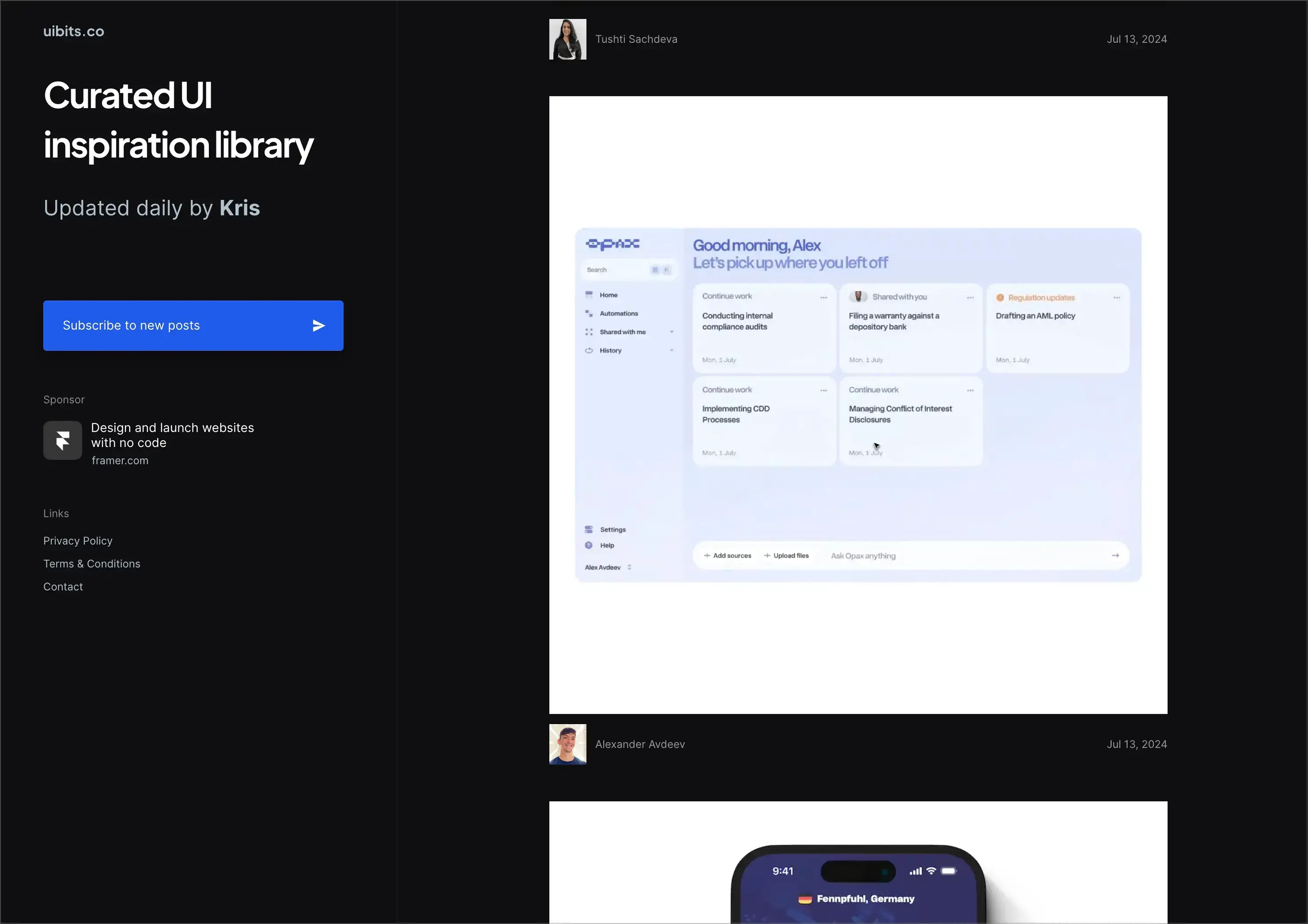 Curated UI inspiration library